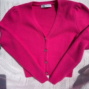 Zara pink crop cardigan with jewelled buttons